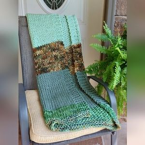 Beautiful Green Colorway Hand-knit Afghan